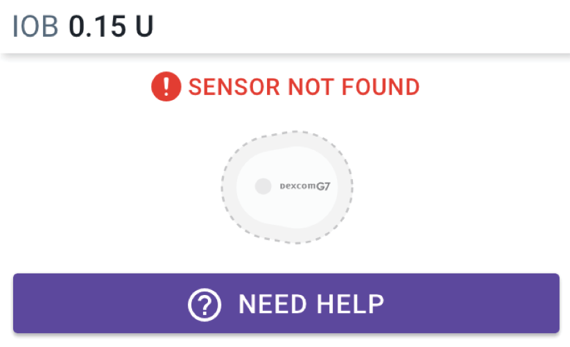 Omnipod 5 Dexcom G7 Sensor not found message