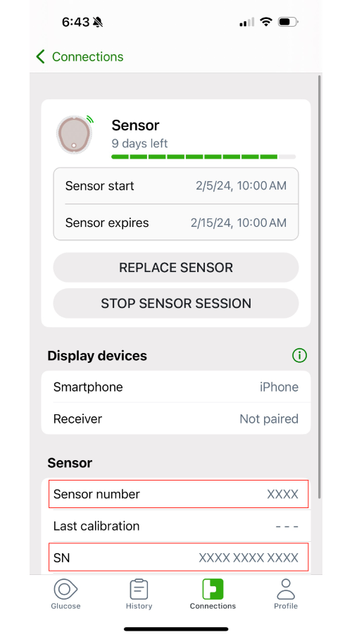 Omnipod 5 Dexcom G7 app sensor number and serial number location