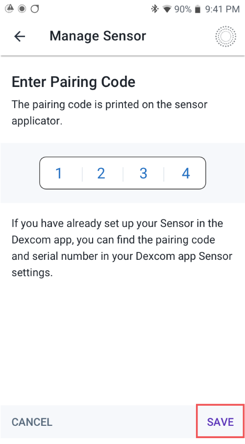 Omnipod 5 Dexcom G7 Manage Sensor 4-Digit Pairing instruction