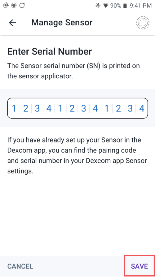 Omnipod 5 Dexcom G7 Manage Sensor Serial Number instruction