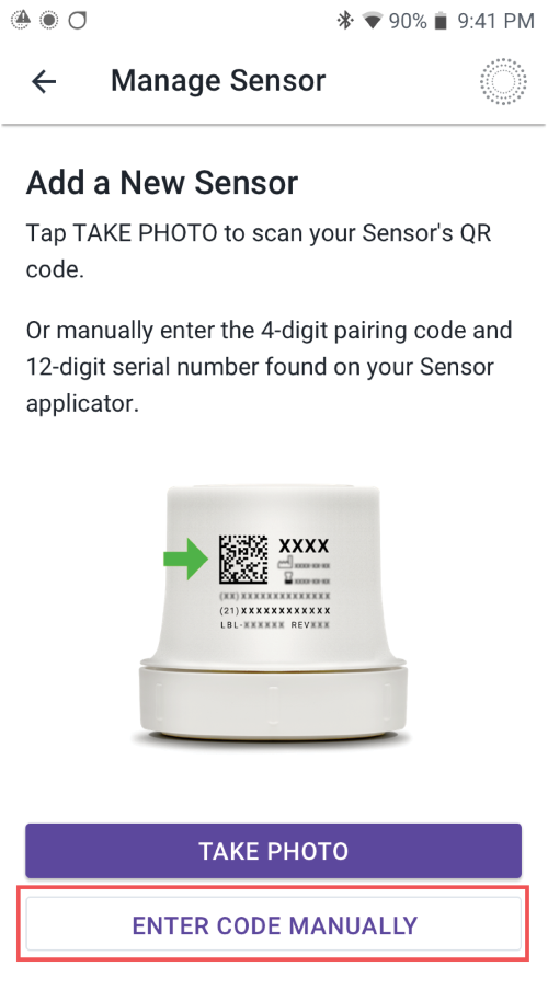 Omnipod 5 Dexcom G7 Manage Sensor Enter Code Manually instruction