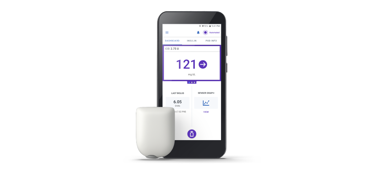 Omnipod 5 and Pod no adhesive product image on a transparent background
