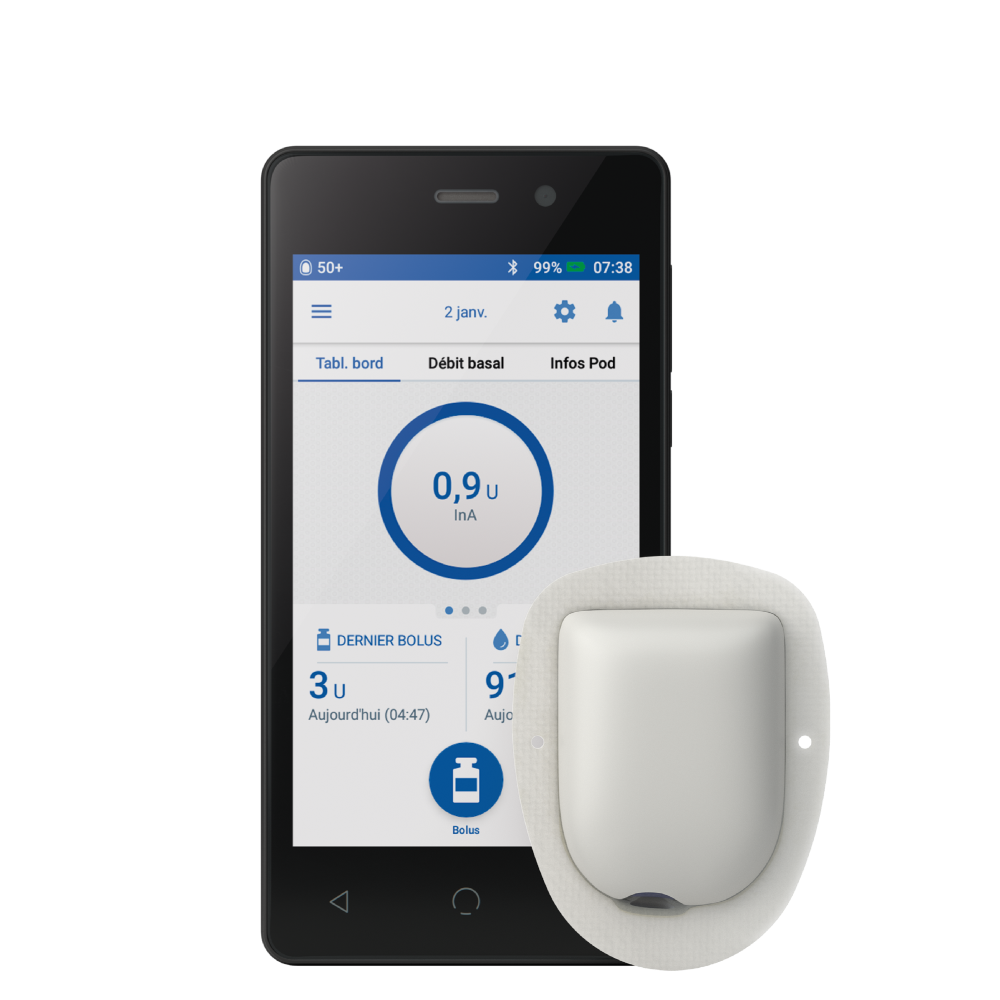 Omnipod DASH in French with Pod with adhesive