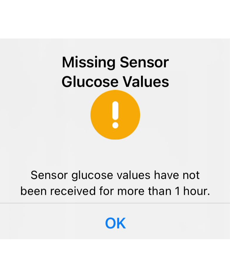 Omnipod 5 for iPhone "Missing Sensor Glucose Values" alert message