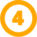 Icon of the number four in orange with an orange circle/ring around it on a transparent background