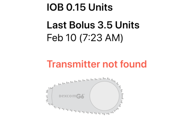 Omnipod 5 for iPhone "Transmitter not found" error message screen