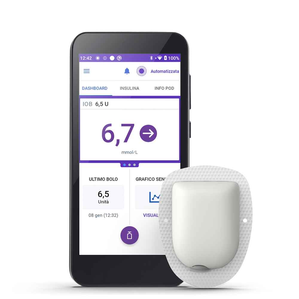 Omnipod 5 and Pod with adhesive in Italian