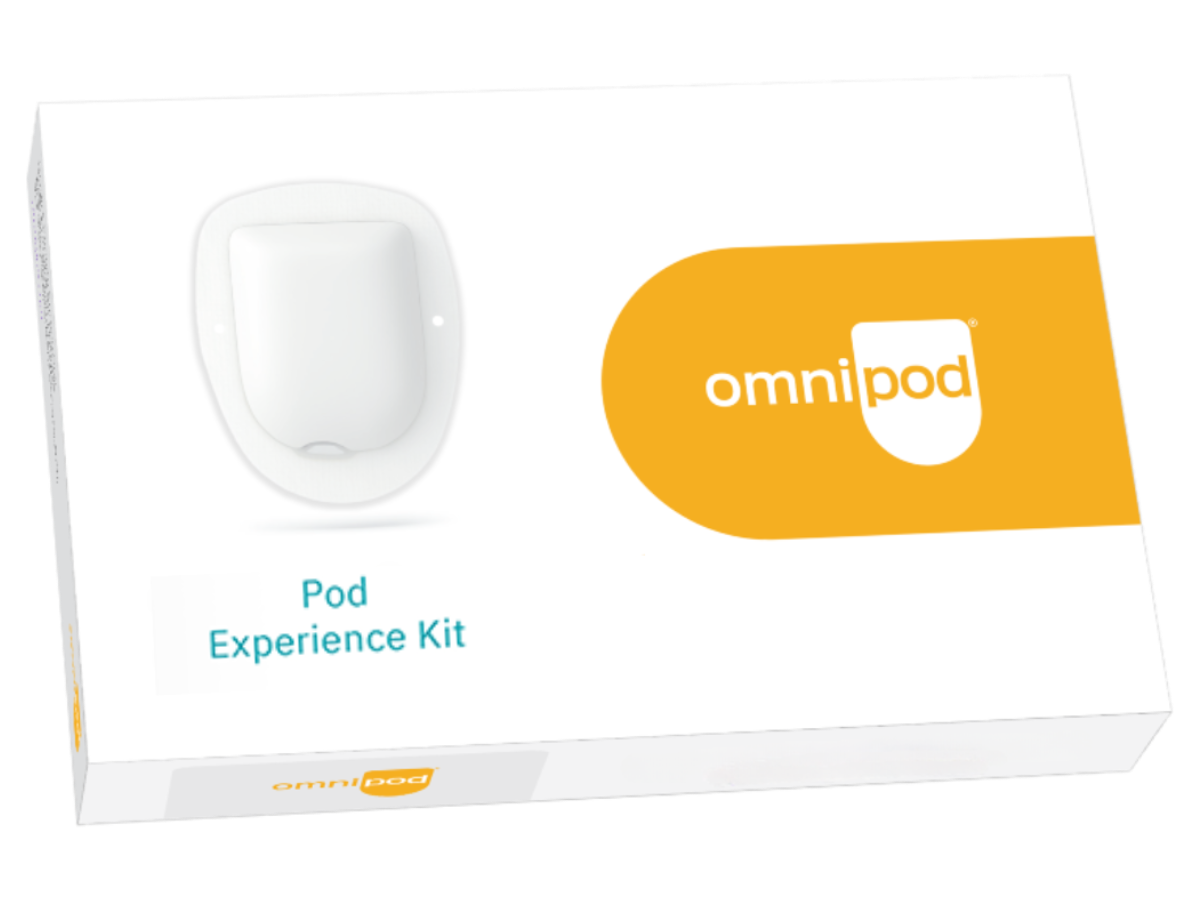 Omnipod Pod Experience Kit box against a transparent background