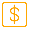 Orange colored dollar sign on a a transparent background