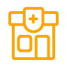 Orange colored pharmacy building icon on a transparent background