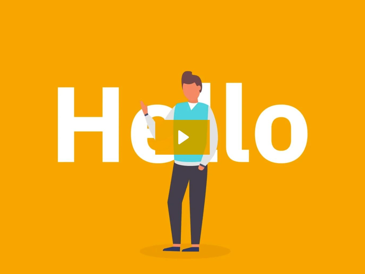 Thumbnail of a video with the word "Hello" against an orange background