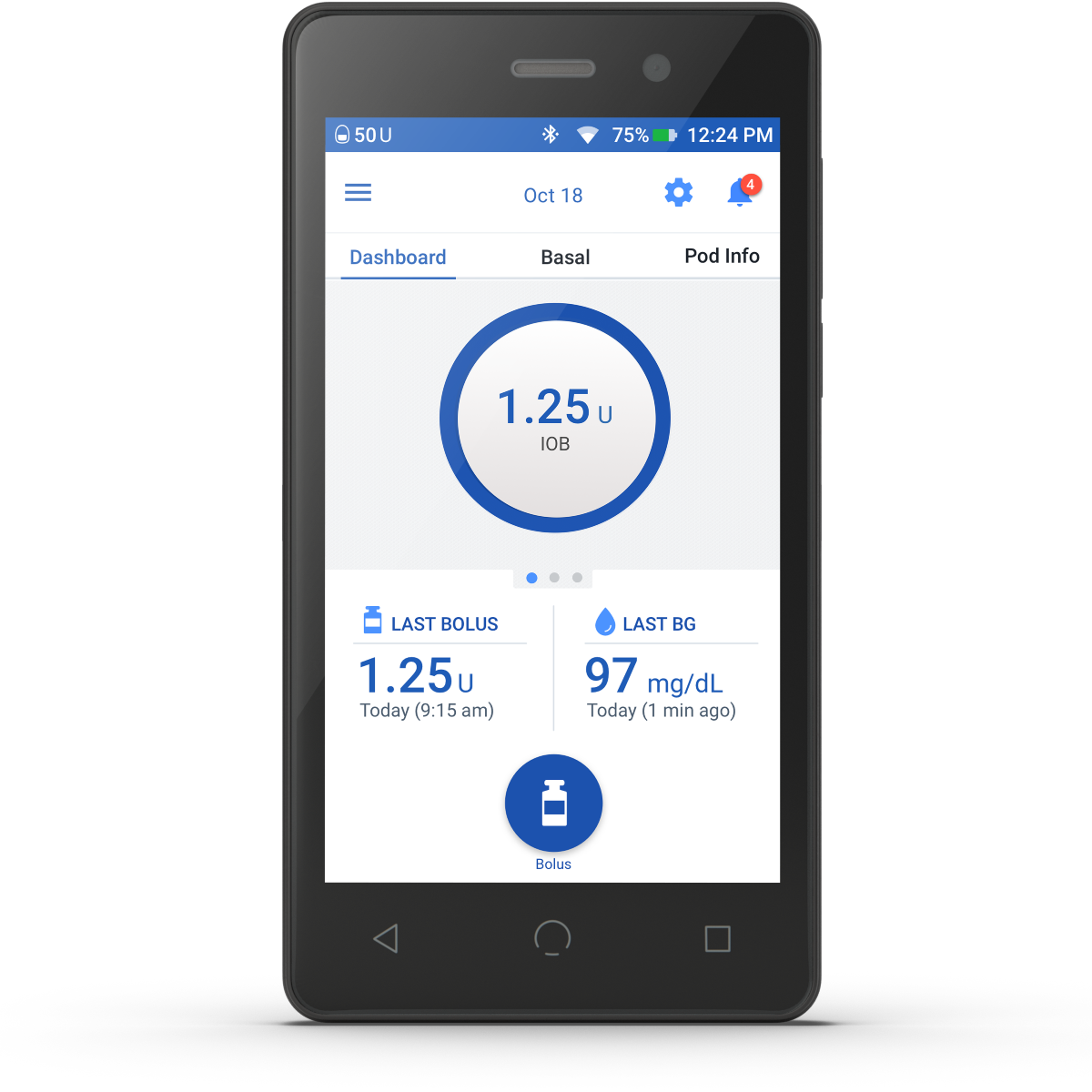 Omnipod DASH PDM against a transparent background