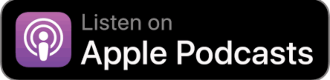 Apple Podcasts logo with the words "Liston on Apple Podcasts" on a black background